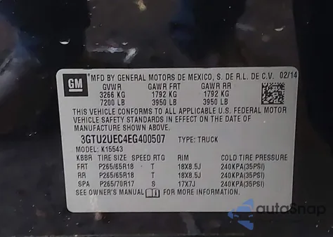 2014 GMC Sierra 1500 Sle z USA, uszkodzony, nr VIN 3GTU2UEC4EG400507
